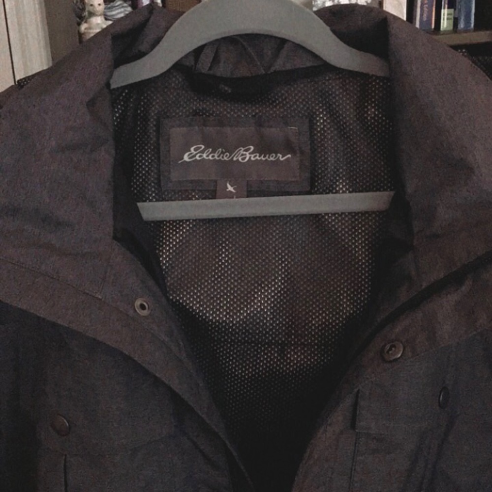 Eddie Bauer size Large charcoal grey men’s weatherproof jacket.